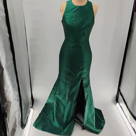 Alfred Sung D824 Hunter Green Jewel Neck Open Back Bow Gown Size 2 - Picture 7 of 16